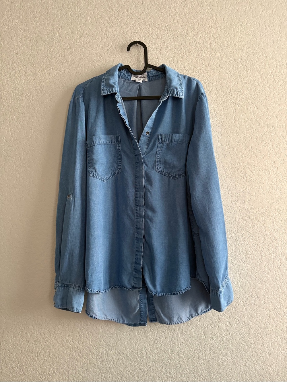 For The Republic Light Blue Denim-Style Button Down Shirt